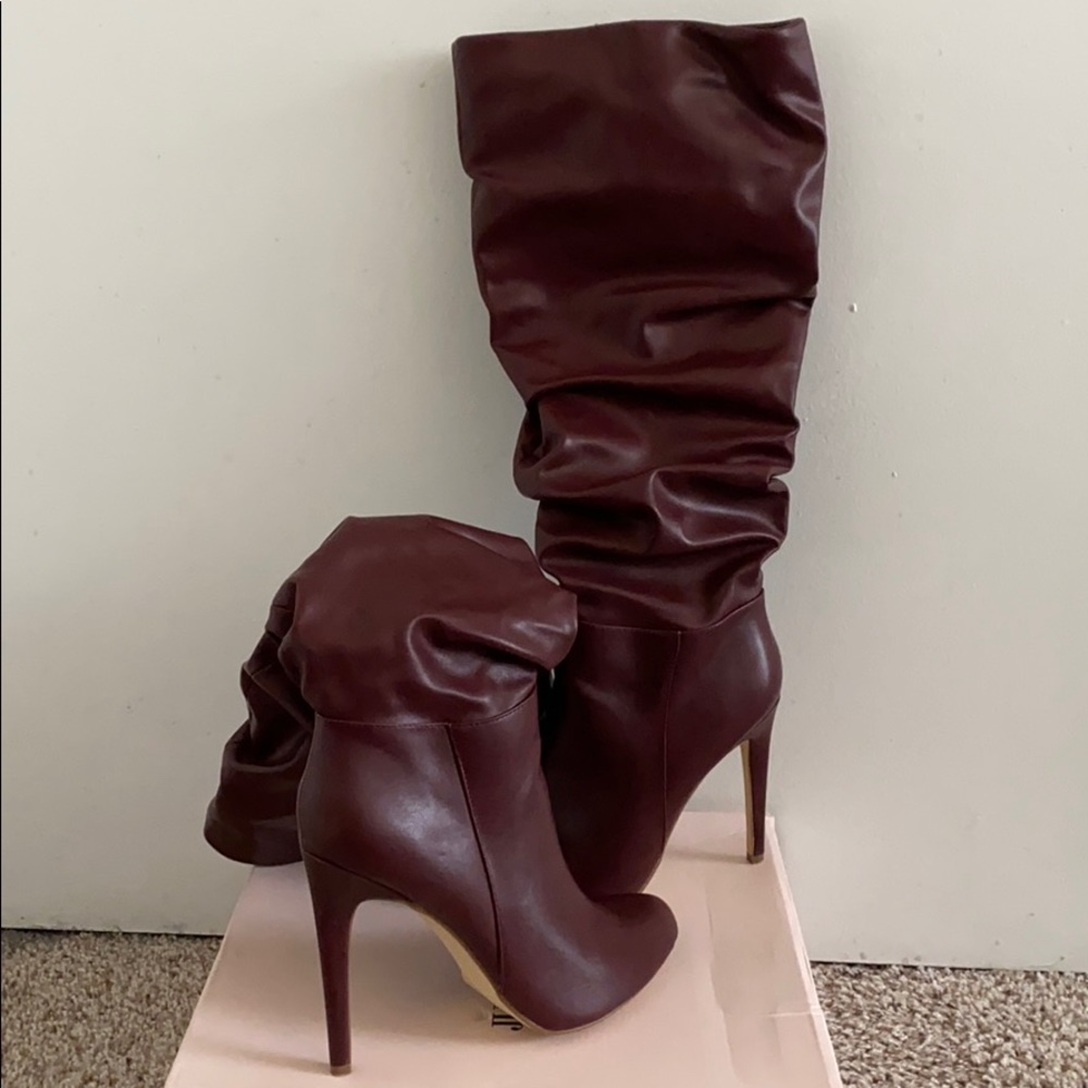 Heeled Boots, Burgundy (Size-8.5)